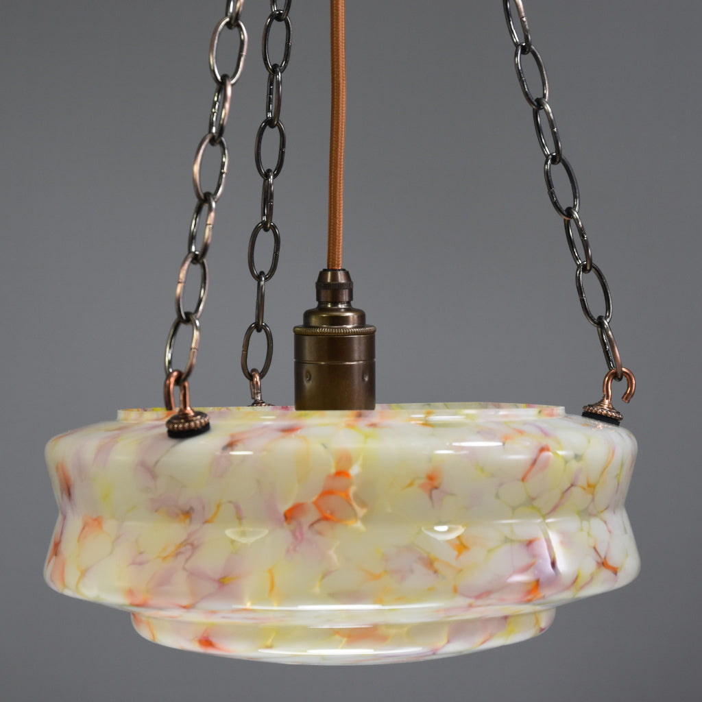 1920s-1950s flycatcher glass bowl ceiling light with soft multi colour marbling