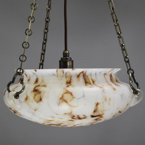 Art Deco flycatcher/plafonnier with brown marbling and original period decorative chains