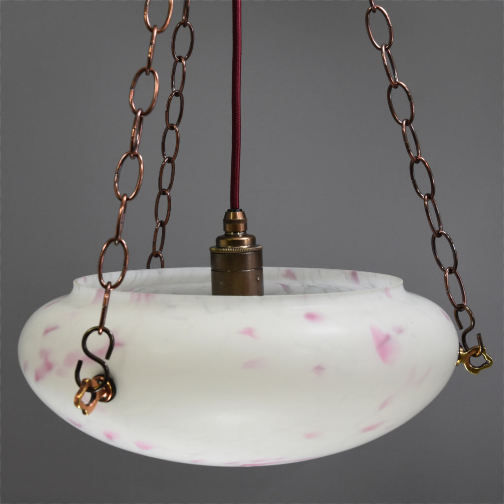 Art Deco flycatcher glass bowl ceiling light with soft magenta marbling