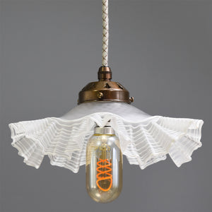 French farmhouse style 1950s frosted glass coolie pendant light shade