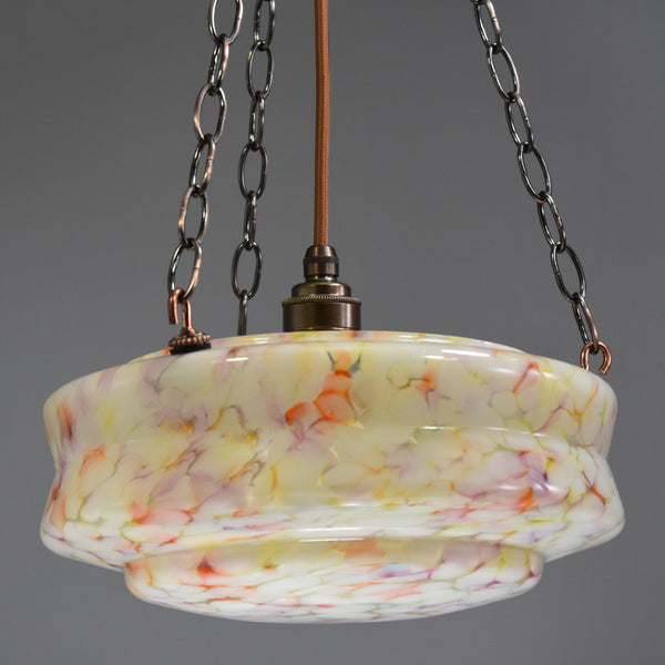 1920s-1950s flycatcher glass bowl ceiling light with soft multi colour marbling