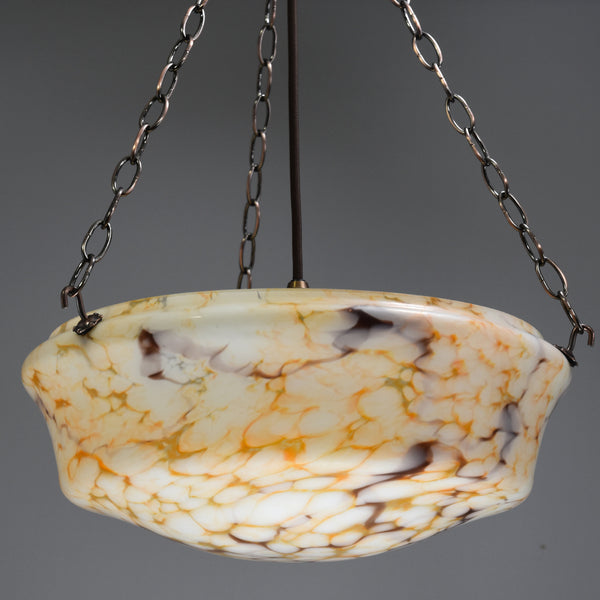 1930s-1950s flycatcher glass bowl ceiling light with orange marbling