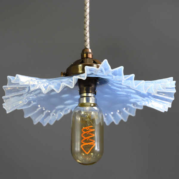 French 1950s clear glass coolie pendant light shade