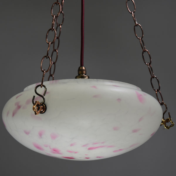 Art Deco flycatcher glass bowl ceiling light with soft magenta marbling